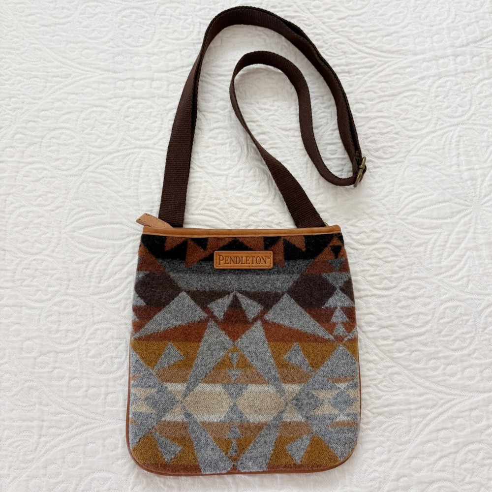 Pendleton Wool Crossbody Bag, Grey / Brown Geometric
